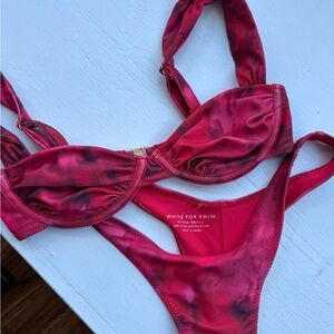 White Fox Boutique Red and Black Tie-Dye Underwire Bikini Set
